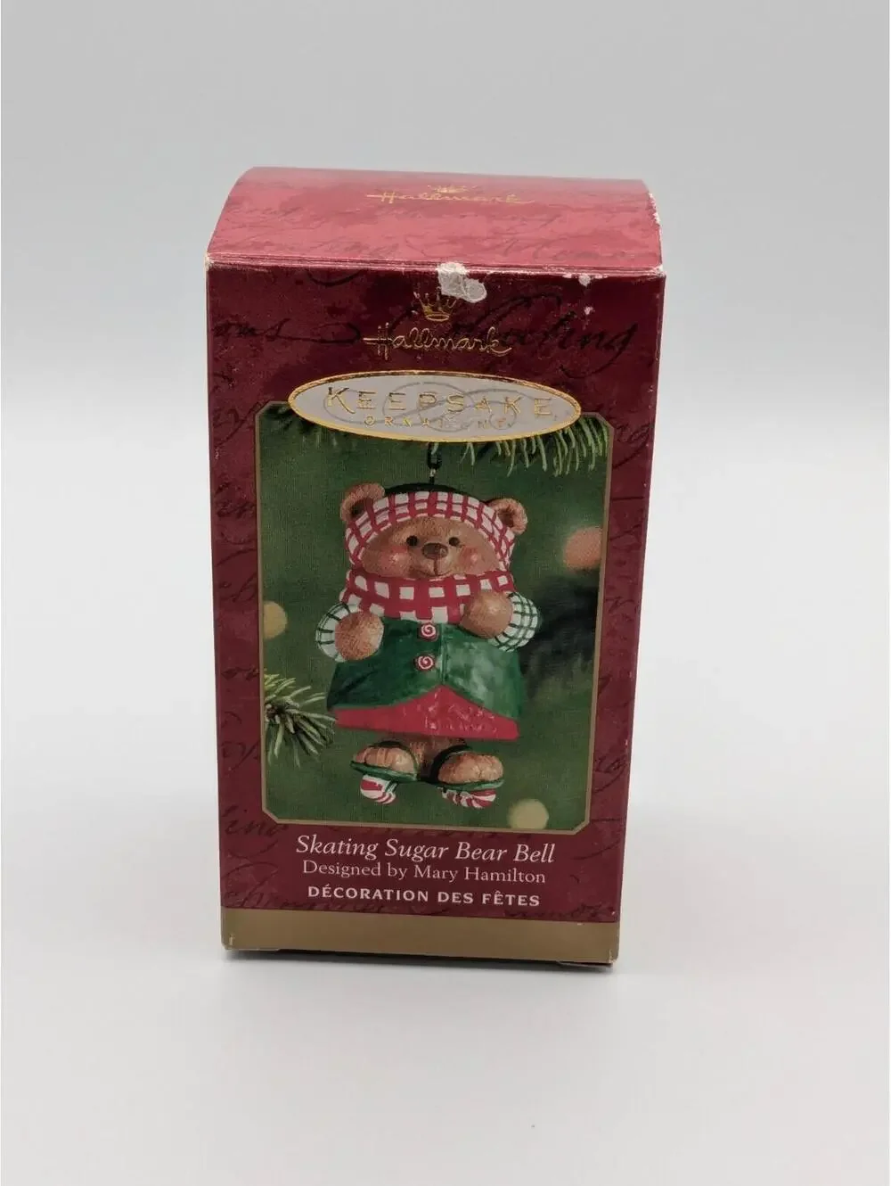 Hallmark Keepsake Skating Sugar Bear Bell 2001 Porcelain Christmas Ornament
